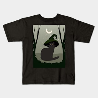 Spooky Forest Cat Kids T-Shirt